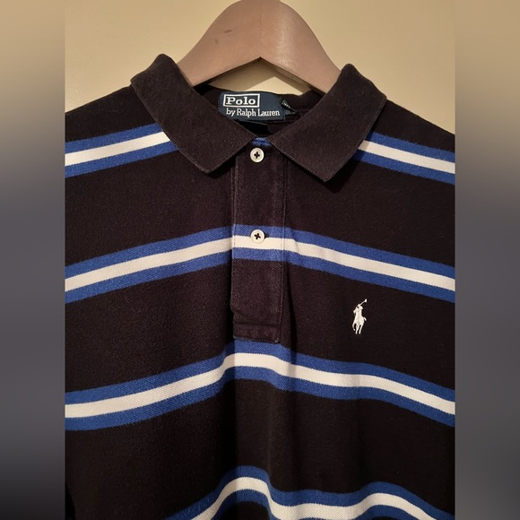 Polo navy with blue and white stripe, 100% cotton, size large - Picture 2 of 9